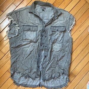 Divided Gray Sleeveless Denim Button-Up Shirt